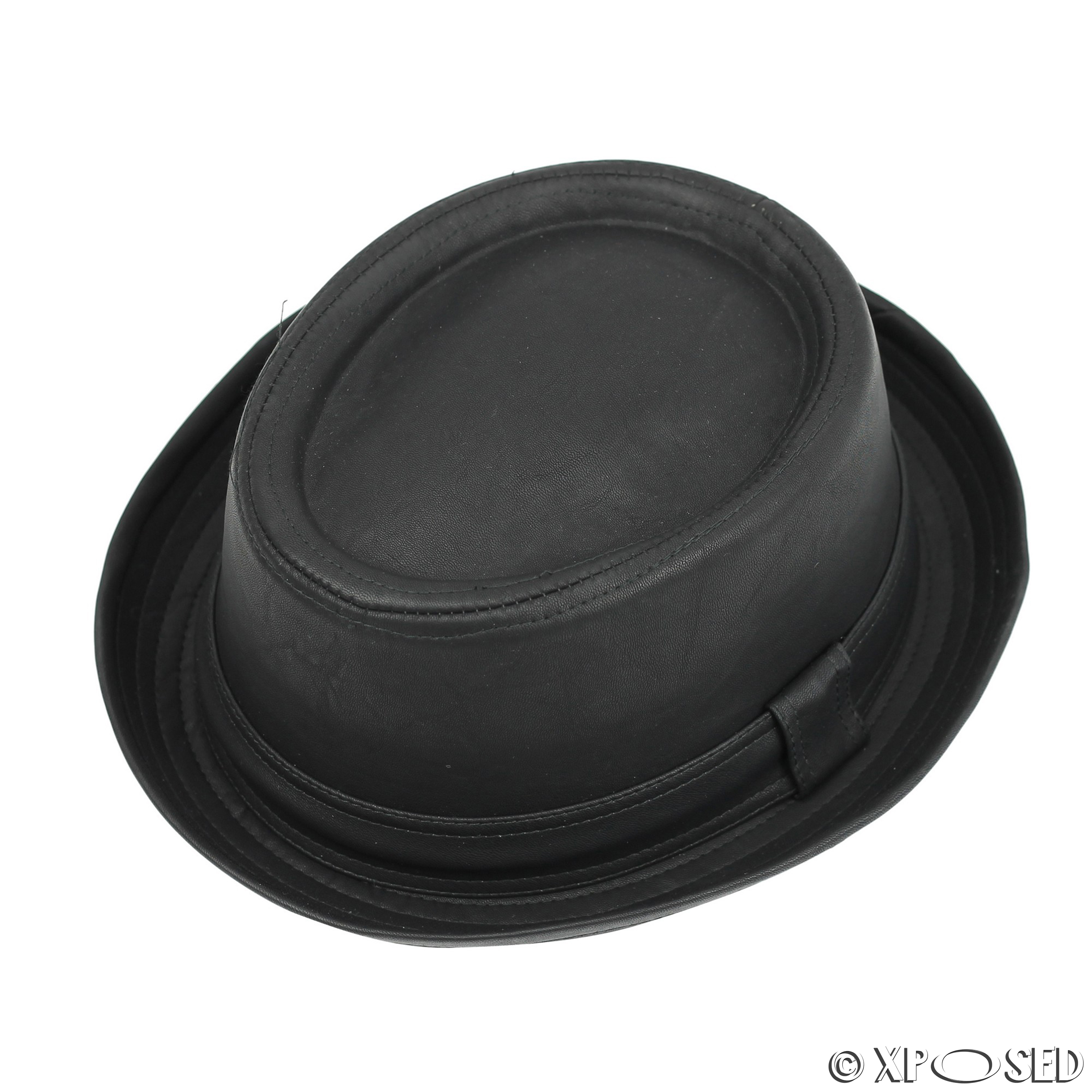 Unisex Pork Pie Trilby Hat Black Faux Leather Breaking Bad